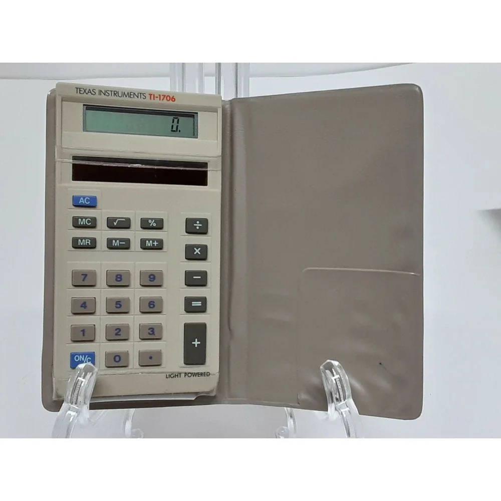 Texas Instruments TI-1706 Vintage Solar Calculator with Tan‎ Wallet Case Tan